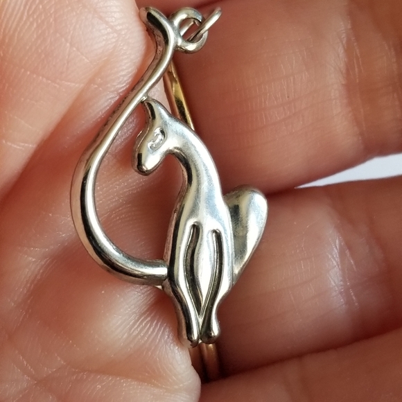 Kitty cat pendant charm silver tone Long tailed - Picture 3 of 7